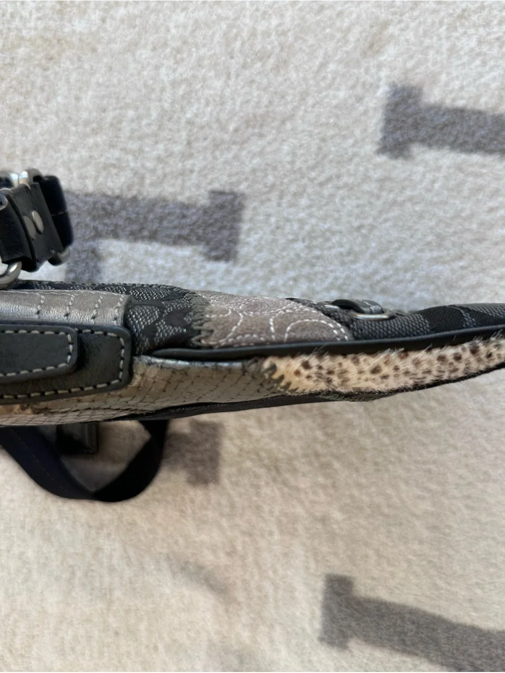 Coach Patchwork Signature & Leopard Wristlet in Black and Gray Y2K
